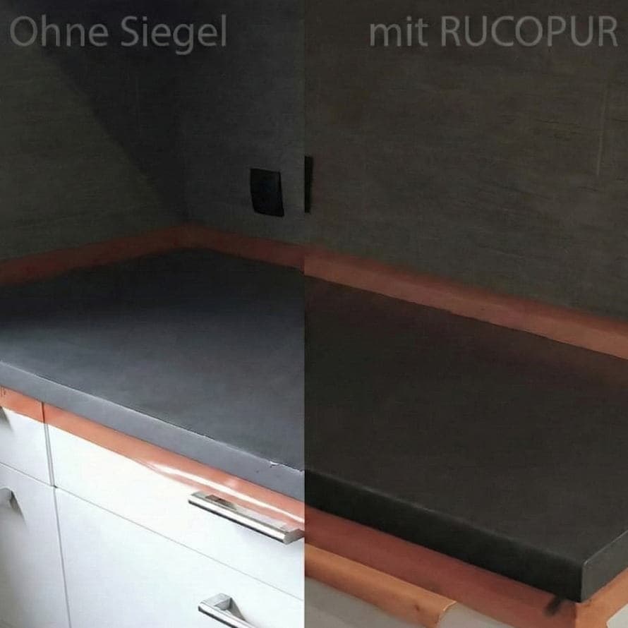 Vergleich Mikrozement ohne Siegel und Rucopur Siegel in Küche